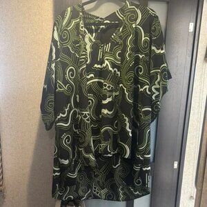 Hina Black and Green Patterned top and Camisole - MADE IN HAWAII